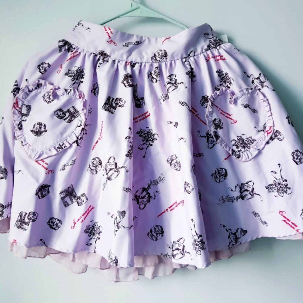 NWT Ank Rouge Japan Heart Frill Pastel Bear Present Gift Pattern Mini Skirt